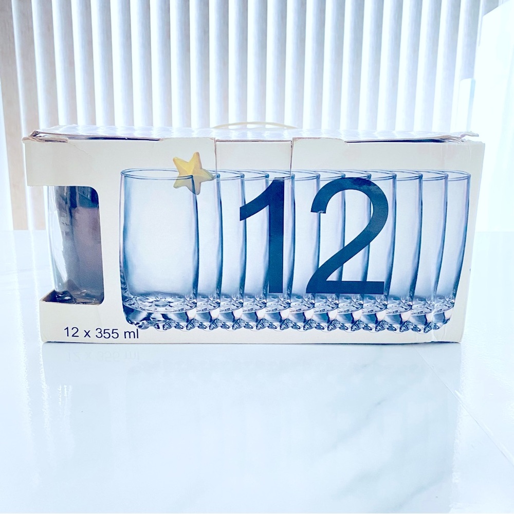 BNIB 12 High Ball Base Drinking Glasses - 1 Dozen Glass Set